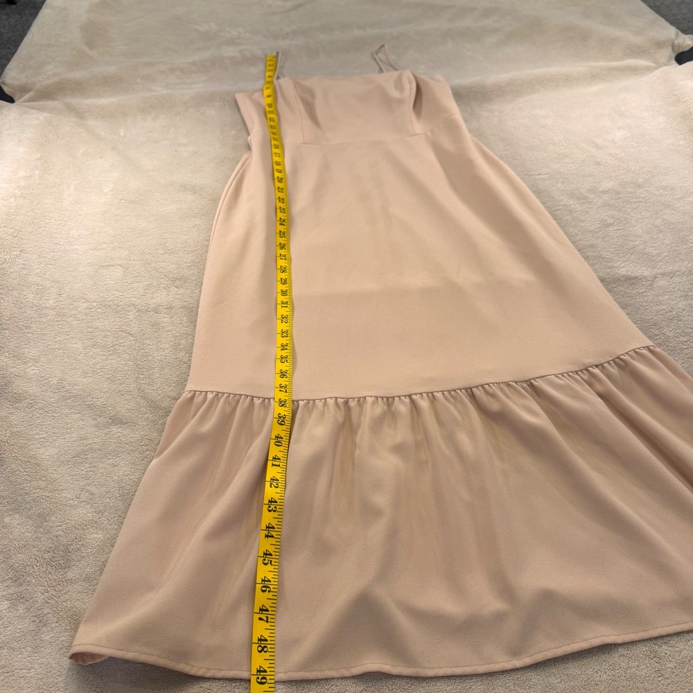 Neutral Blush Midi Dress Quiet Luxury Old Money Minimalist Wedding Guest SZ L - Picture 8 of 12